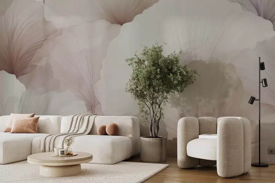 murales de pared flores, pétalos, crema, gris, suavidad, calma w04256v1