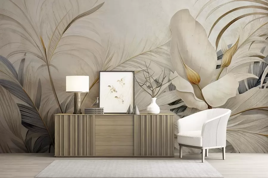 murales de pared Plantas tropicales en un muro de hormigón w04249