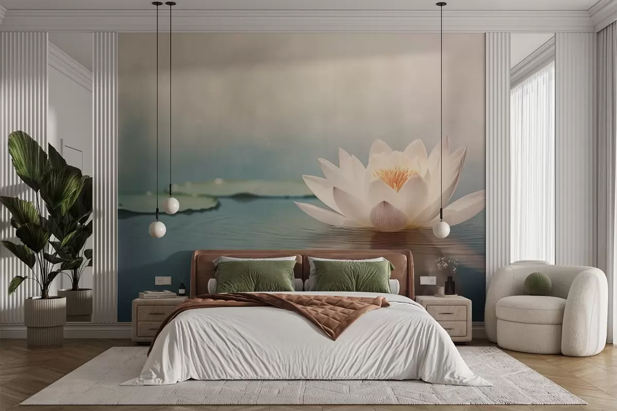 murales de pared Flor de loto blanca sobre el agua w04272