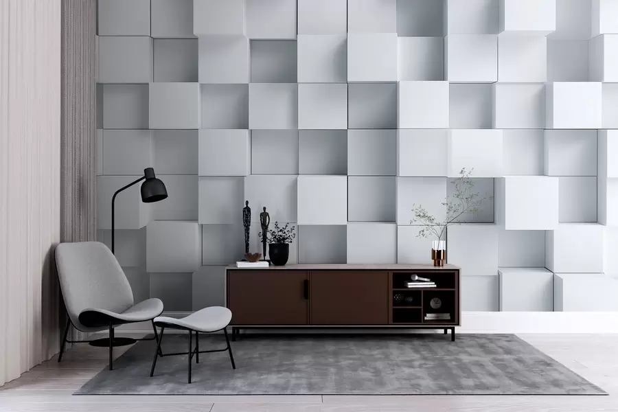 murales de pared imitación de cubos blancos volumétricos w04283