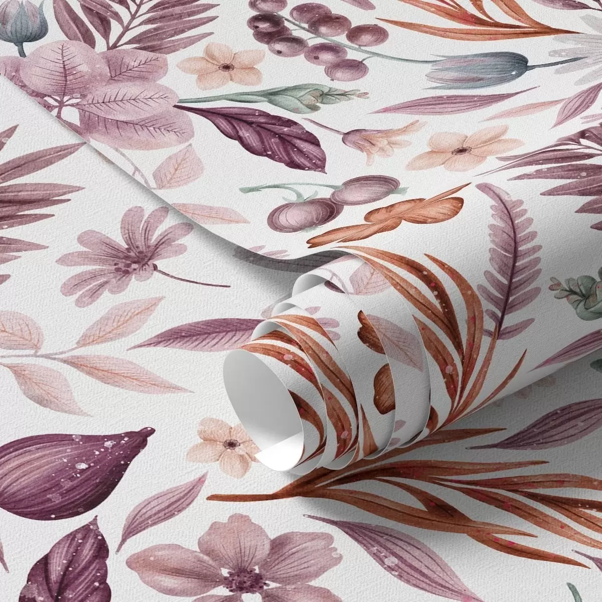 Papel pintado Bayas, flores y hojas brillantes en estilo acuarela a00298