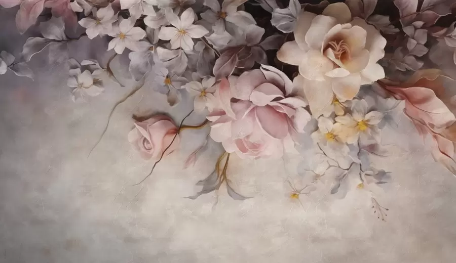 murales de pared Grandes flores colgando de la pared sobre un fondo de hormigón w09184