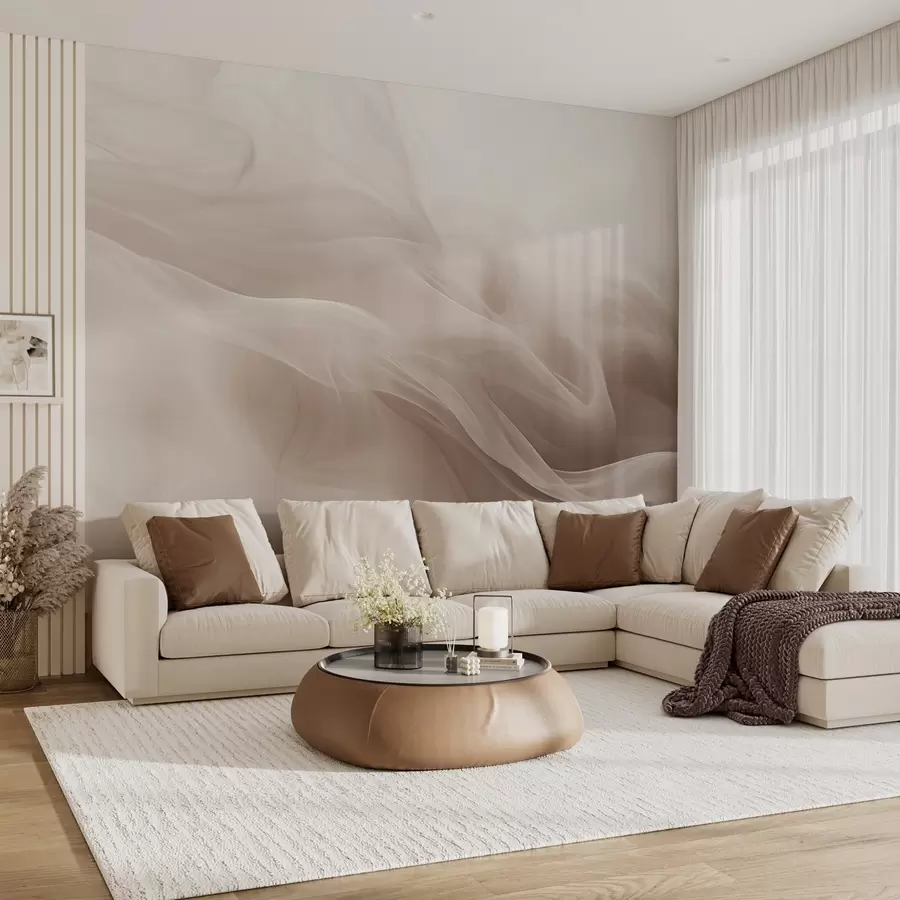 murales de pared Suaves ondas ahumadas beige de estilo abstracto w09273v1