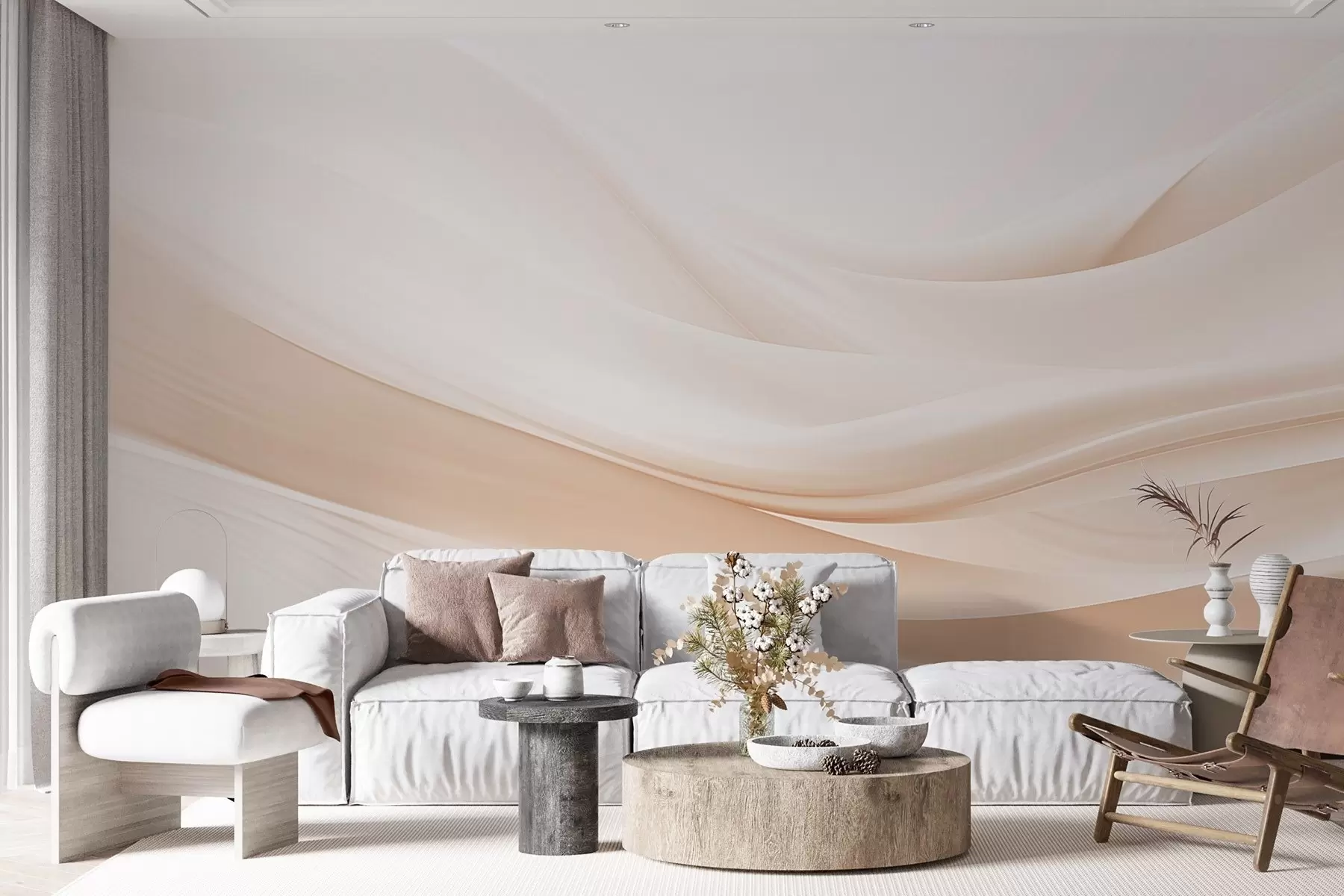 murales de pared Suaves ondas al aire en tonos pastel w09279