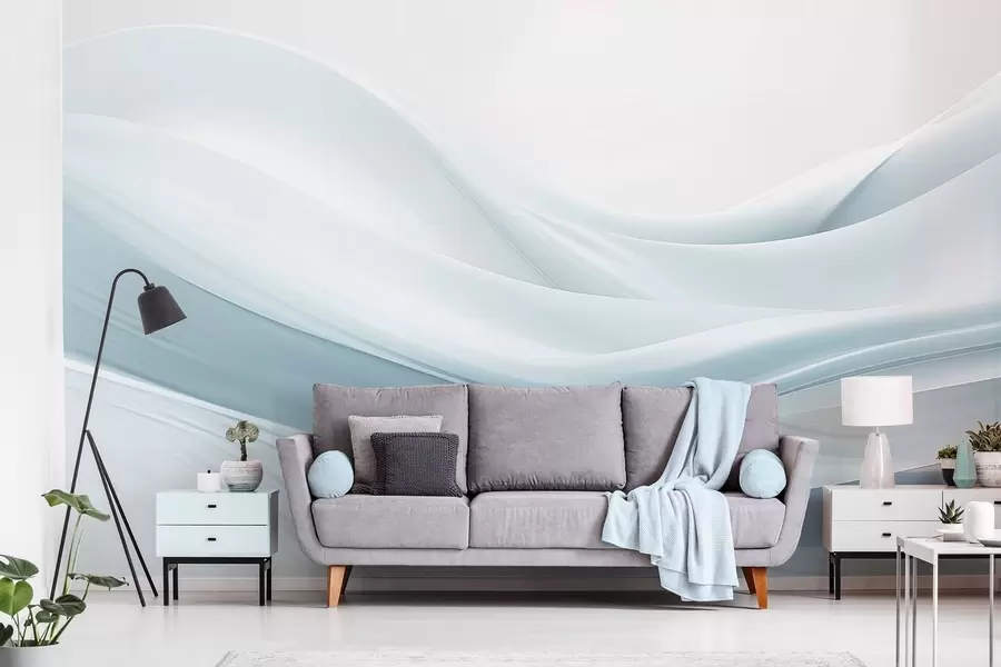 murales de pared Ondas de tela azul en estilo abstracto minimalista w09279v2