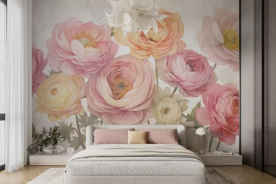 murales de pared Ramo vintage de ranúnculos w04326
