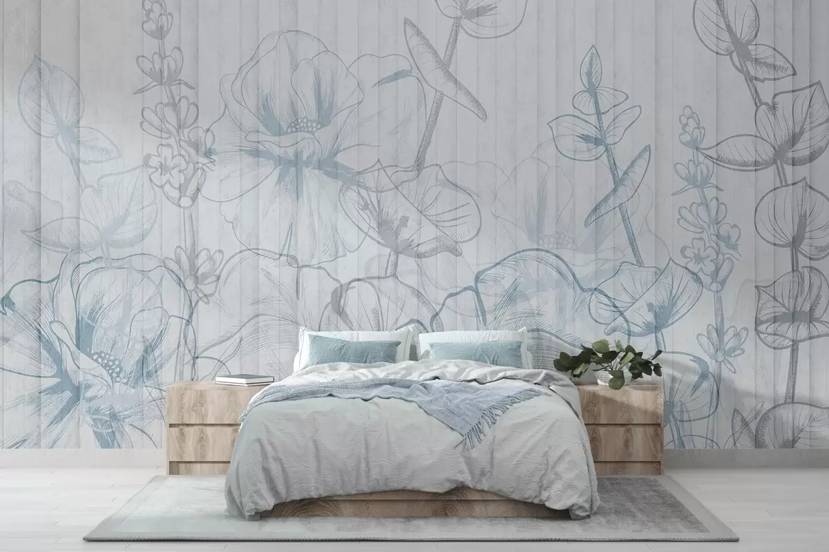 murales de pared Siluetas de plantas sobre fondo de hormigón w04327v1