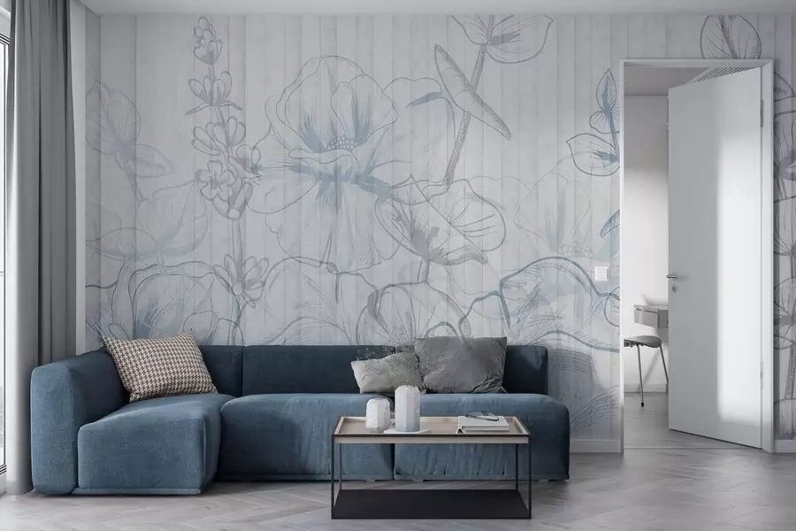 murales de pared Siluetas de plantas sobre fondo de hormigón w04327v1