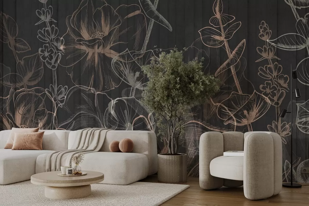 murales de pared Siluetas de plantas sobre fondo de hormigón w04327v2