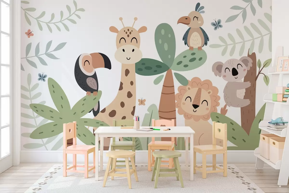 murales de pared Simpáticos animales en la selva w04357