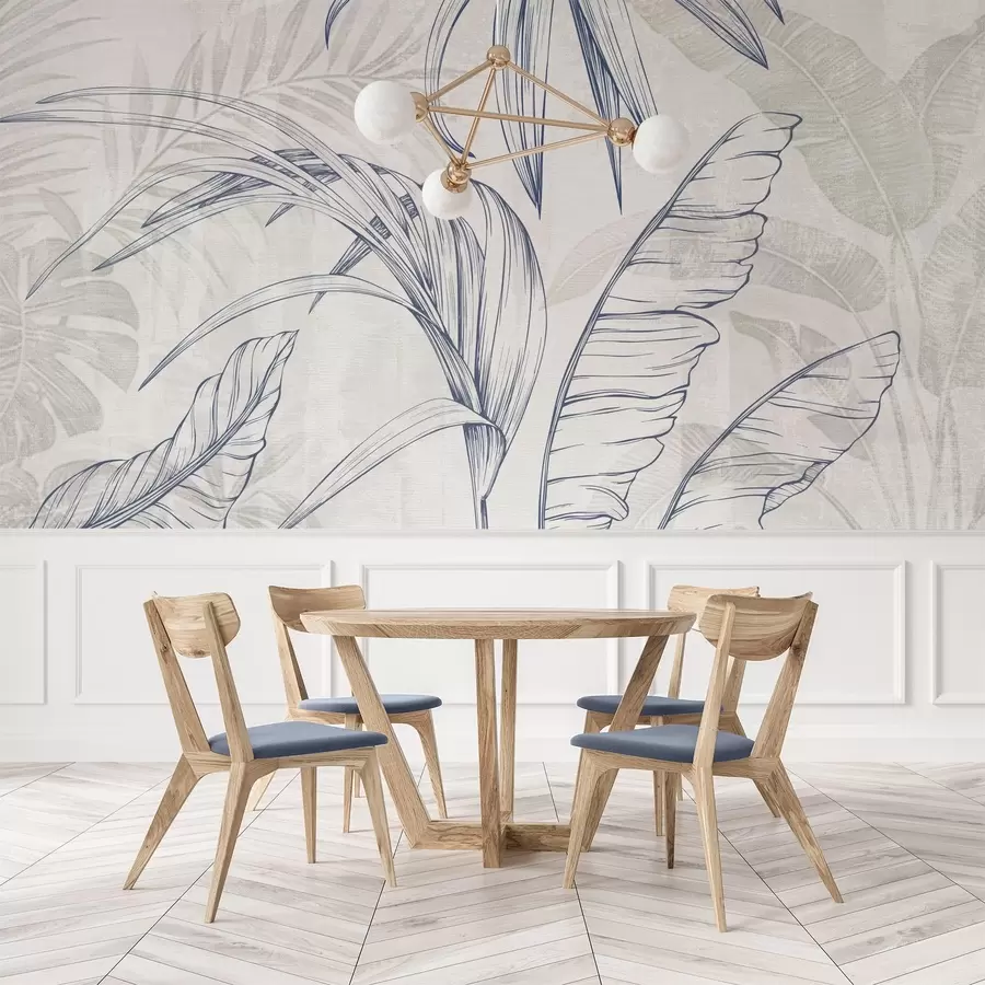 murales de pared Hojas sobre fondo con imitación de desenfoque y textura w04362v1