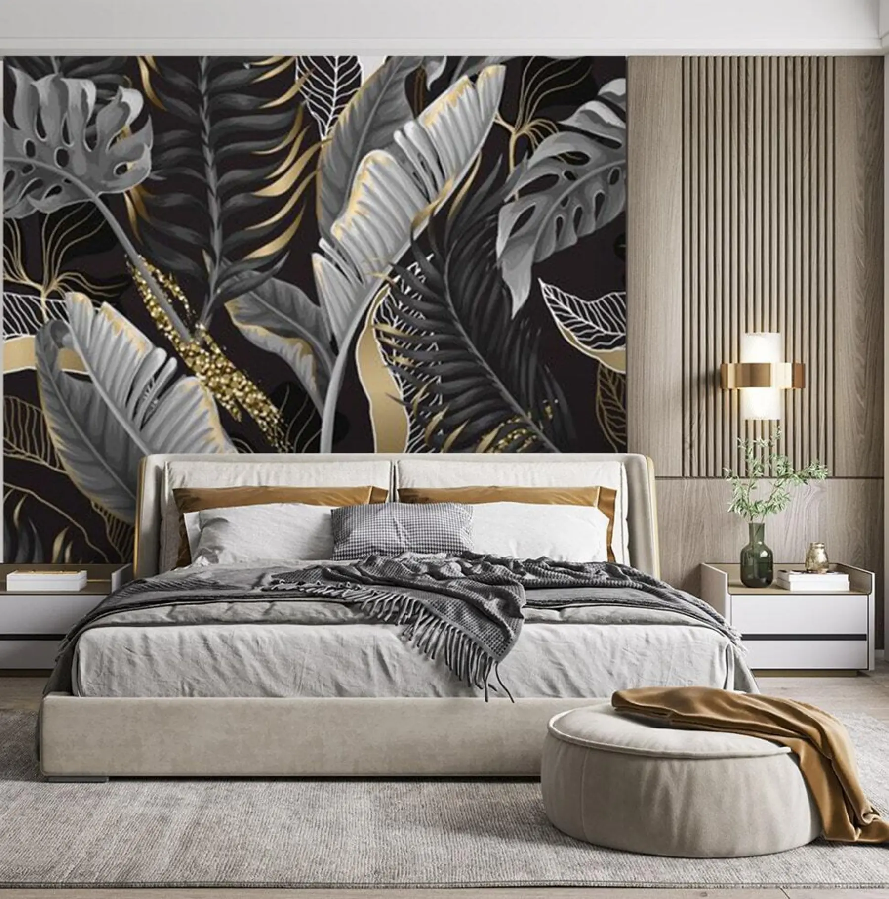 murales de pared Follaje tropical sobre un fondo negro u71889
