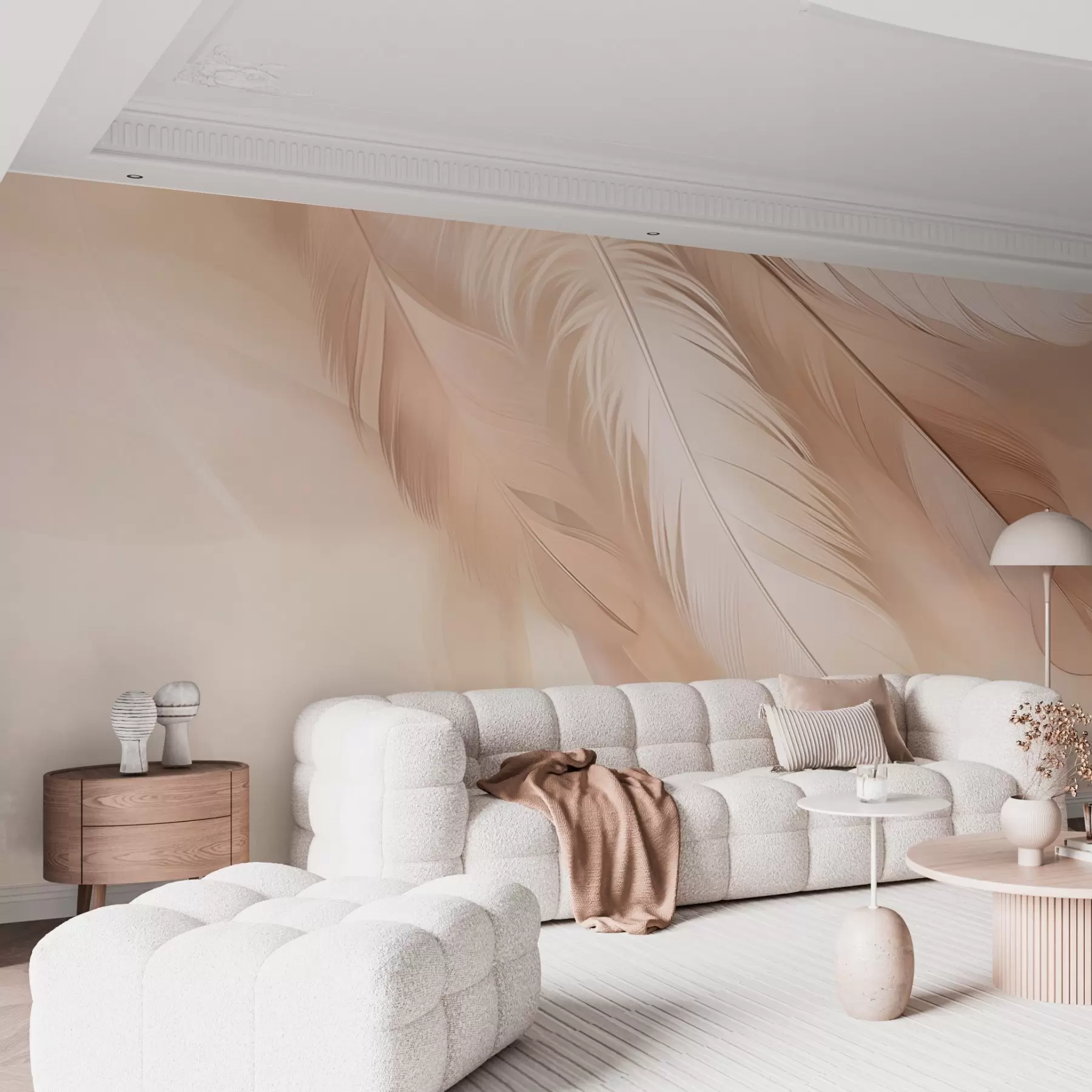 murales de pared Plumas ingrávidas en una suave bruma de tonos cálidos w09286