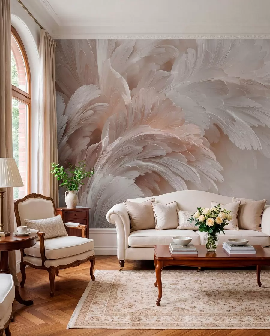 murales de pared Remolino de plumas rosadas w09301