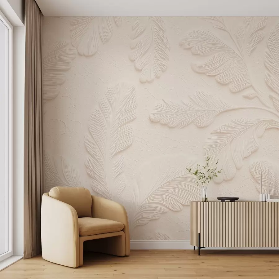 murales de pared Hojas en relieve de color gris con efecto de textura agrietada w09309