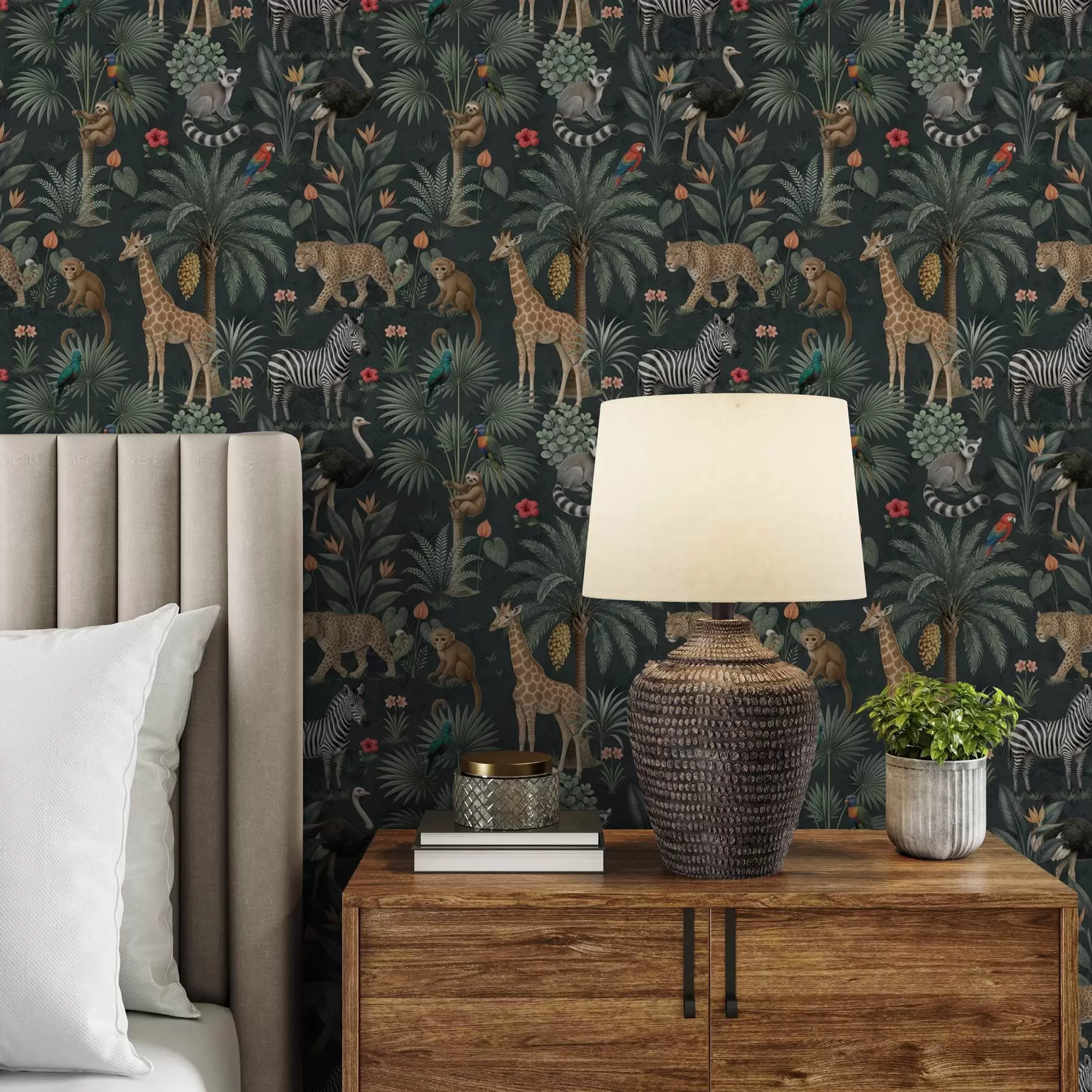 murales de pared Animales tropicales realistas entre plantas a00427