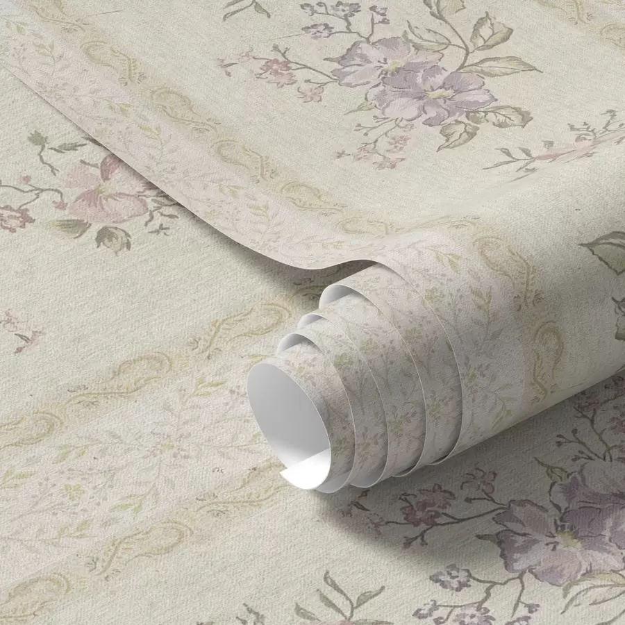 murales de pared Flores vintage sobre fondo a rayas con adorno a00440