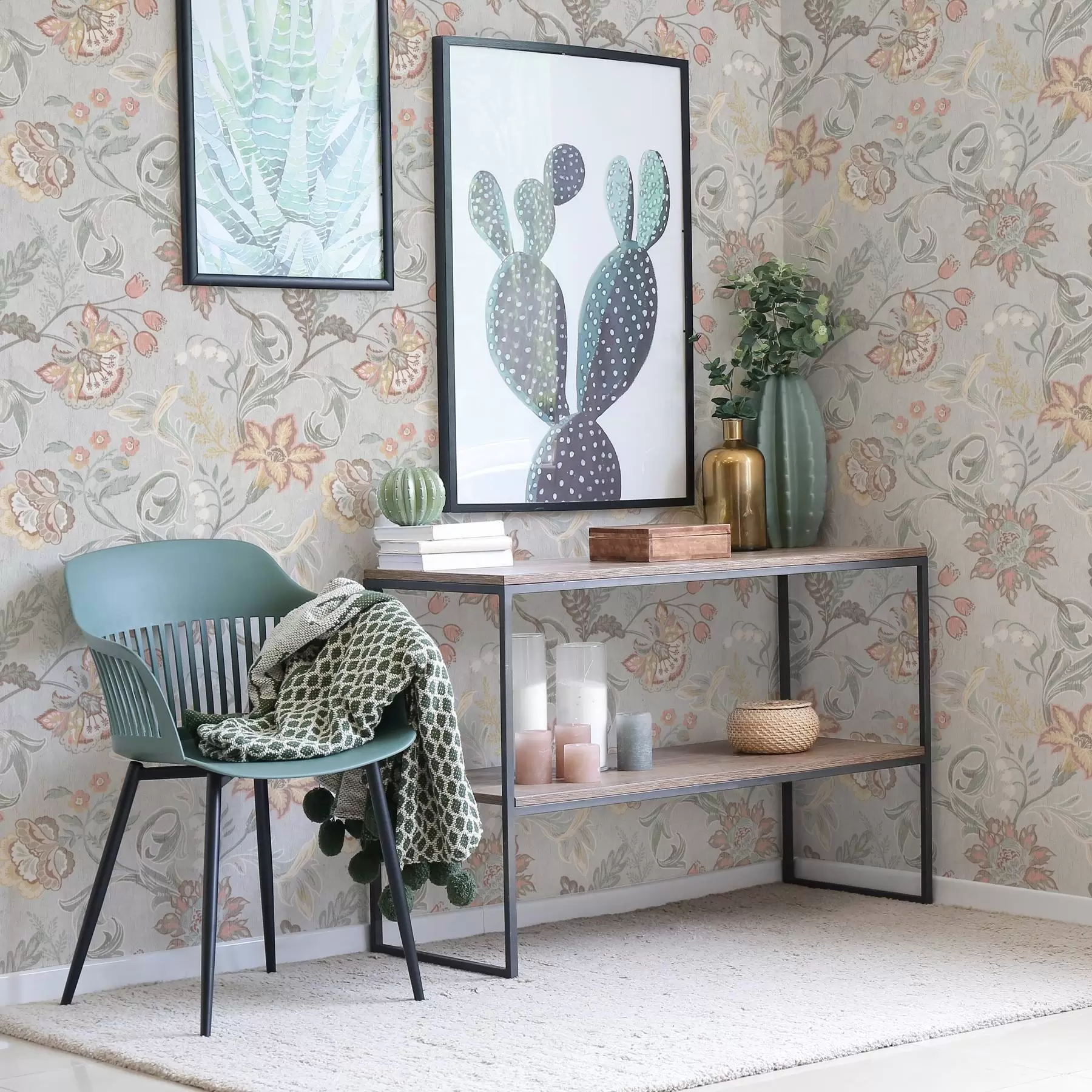 murales de pared Flores pastel vintage sobre fondo gris a00459