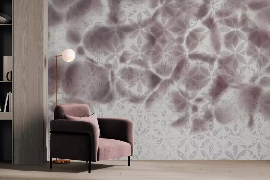 murales de pared Arte abstracto texturizado con estampado floral bordo, efecto difuminado y borroso, que crea una atmósfera suave y soñadora w09322v1