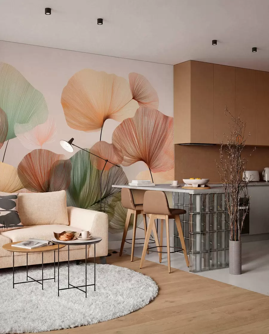 murales de pared hojas de ginkgo multicolores con venas w04305