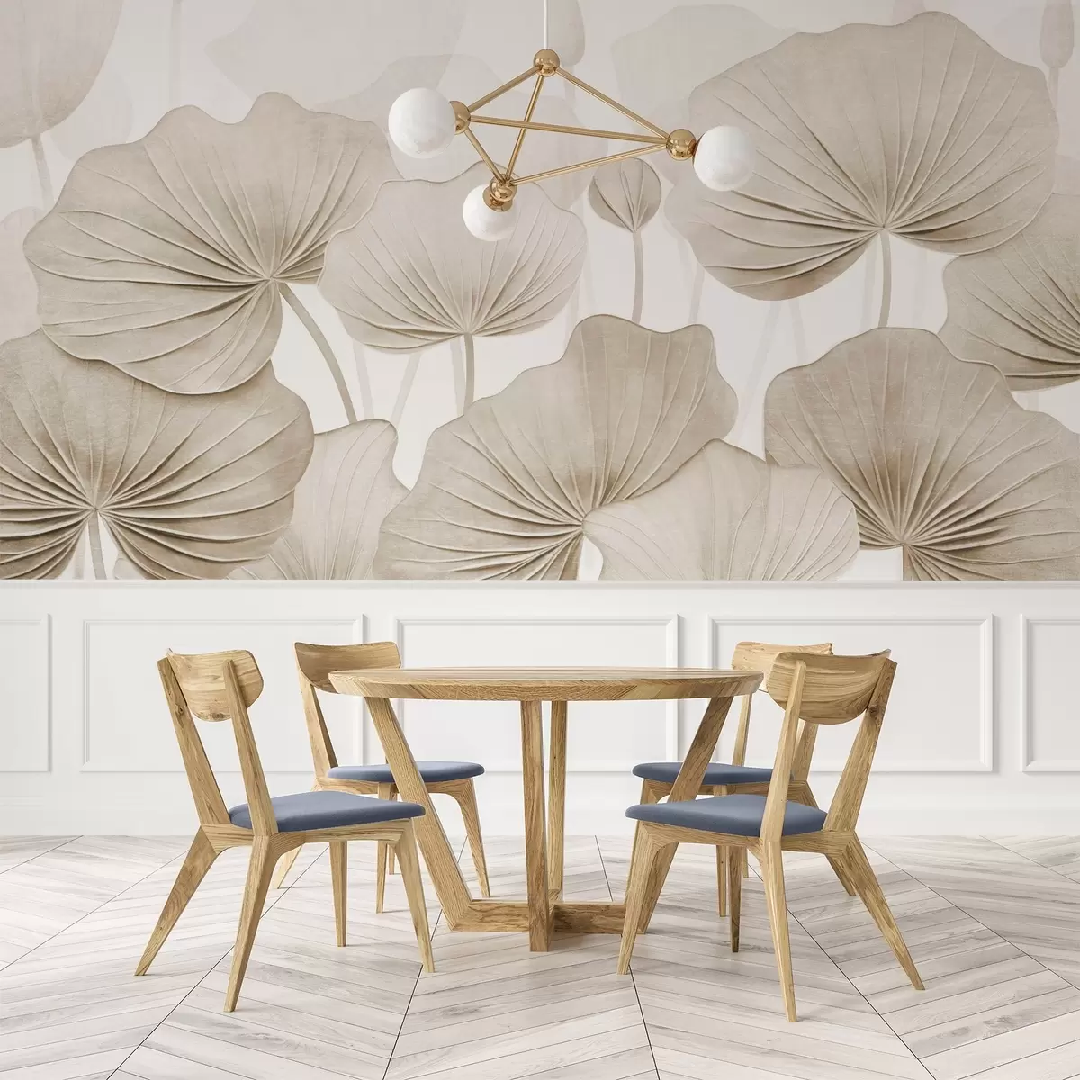 murales de pared Hojas de loto con imitación de textura envejecida w04412v1
