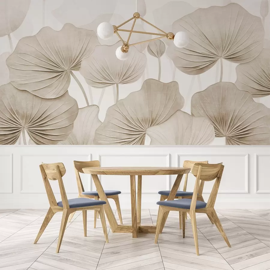 murales de pared Hojas de loto con imitación de textura envejecida w04412v1