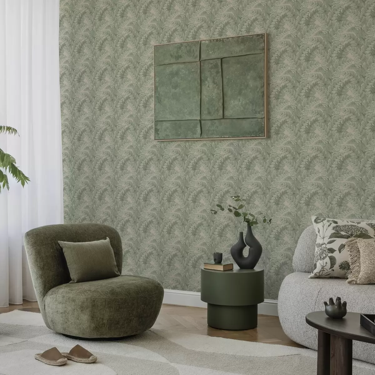 Papel pintado Motivo verde con hojas de helecho a00345