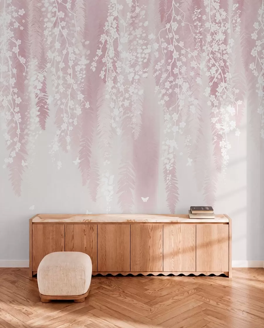 murales de pared Versión rosa de las ramas con flores blancas w04417v1