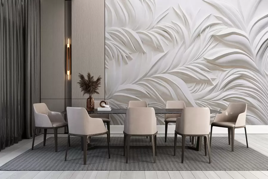 murales de pared Textura abstracta de hojas blancas y elementos florales, estética minimalista w09378