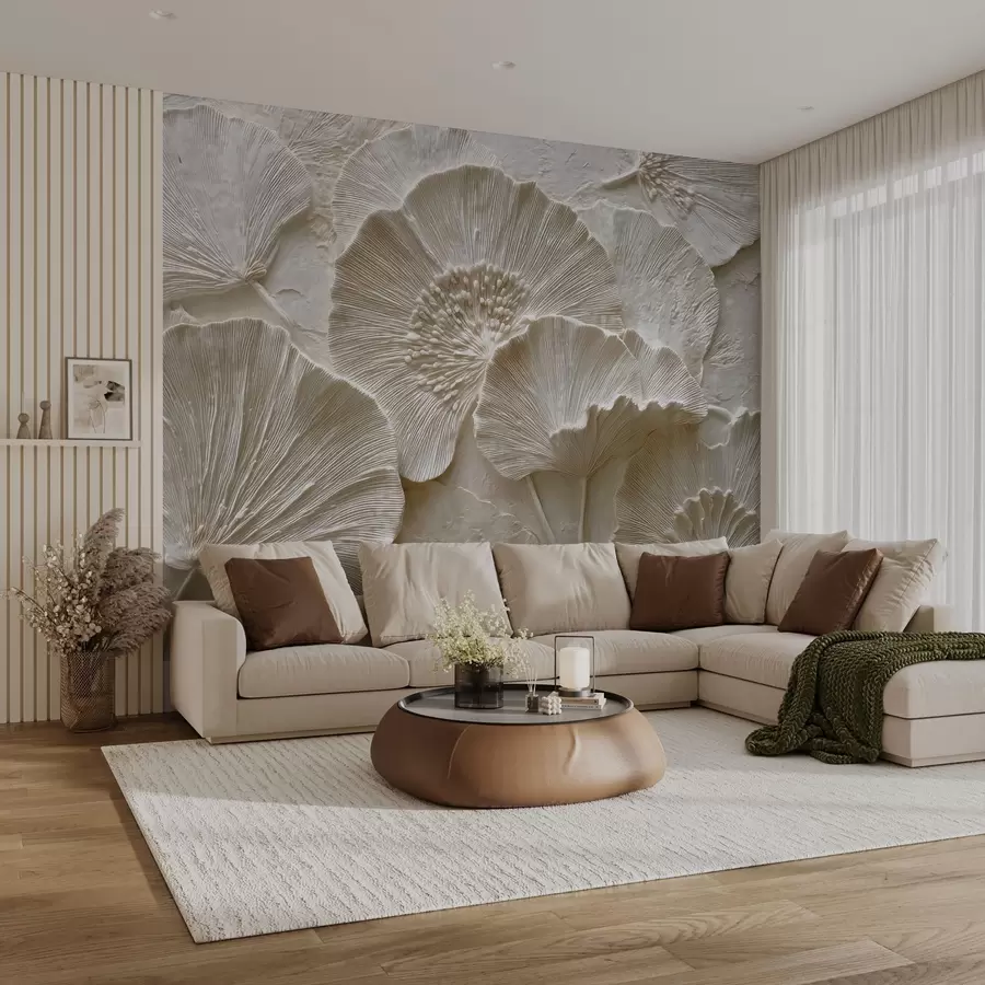 murales de pared Voluminosas hojas de ginkgo en ligero relieve w04444