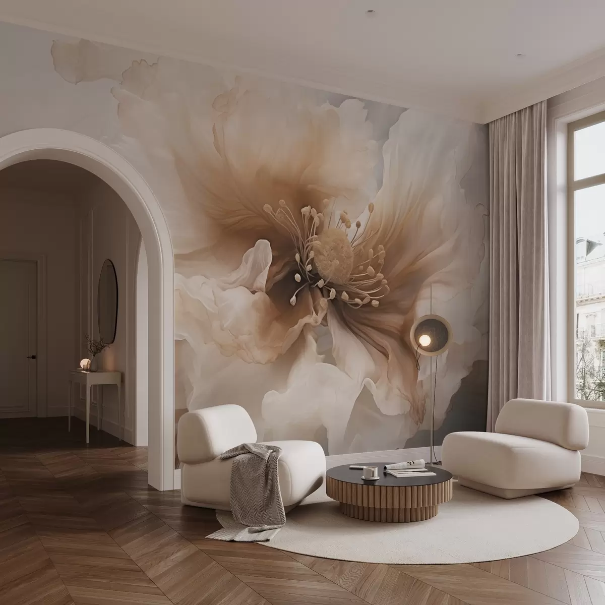 murales de pared Delicada flor en cálidos tonos beige w04446v1