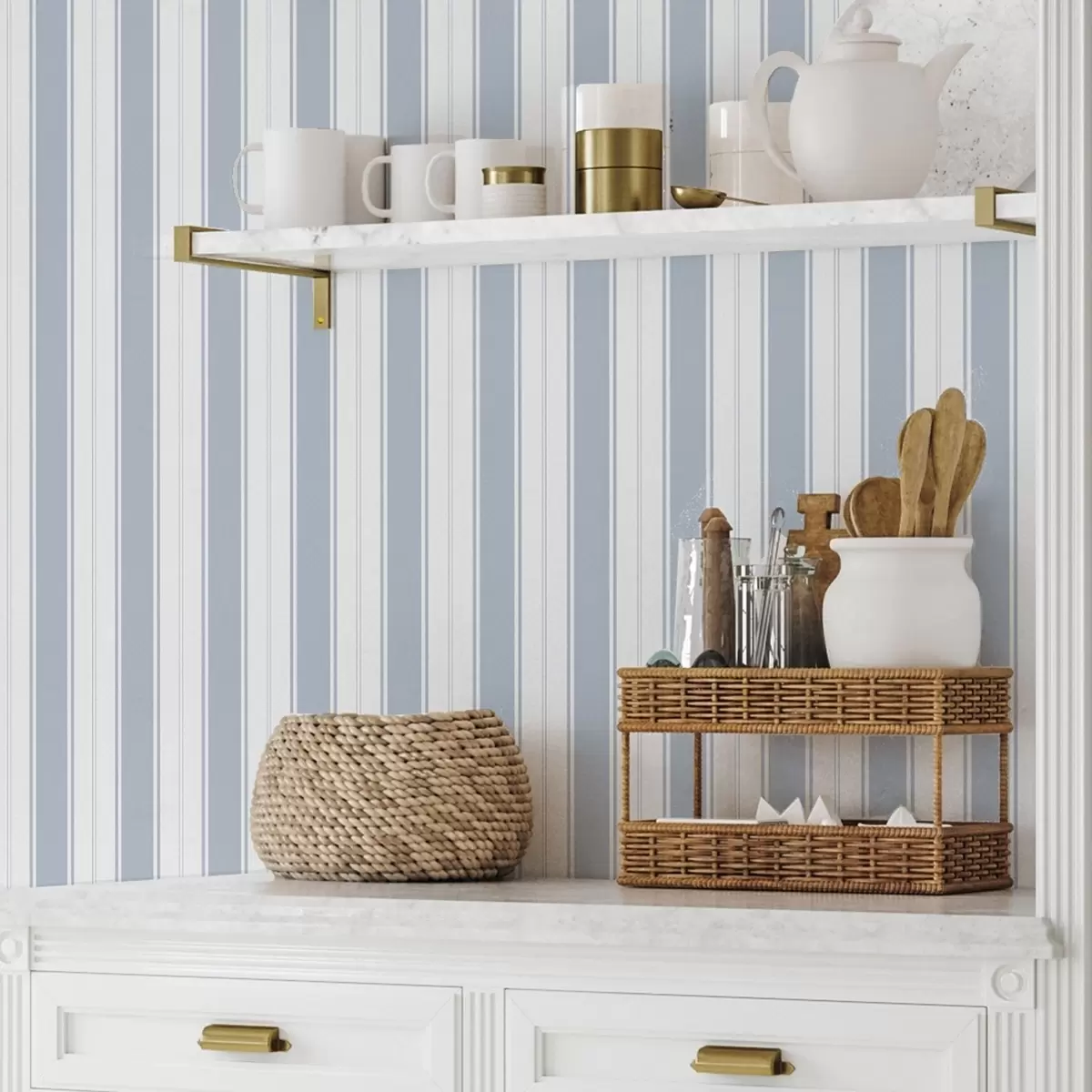 Papel pintado Versión con rayas repetidas en tonos grises y azules a00517
