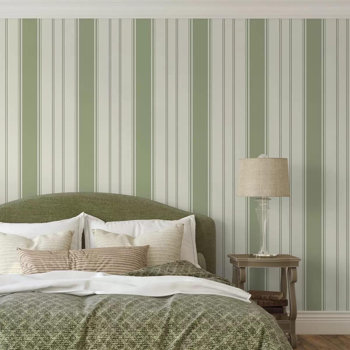 Papel pintado Fondo crema con rayas anchas verde claro a00561