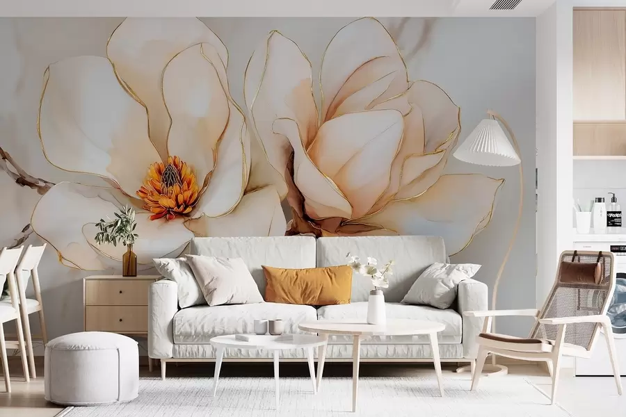 murales de pared Grandes flores de magnolia clara con pétalos suaves w09308