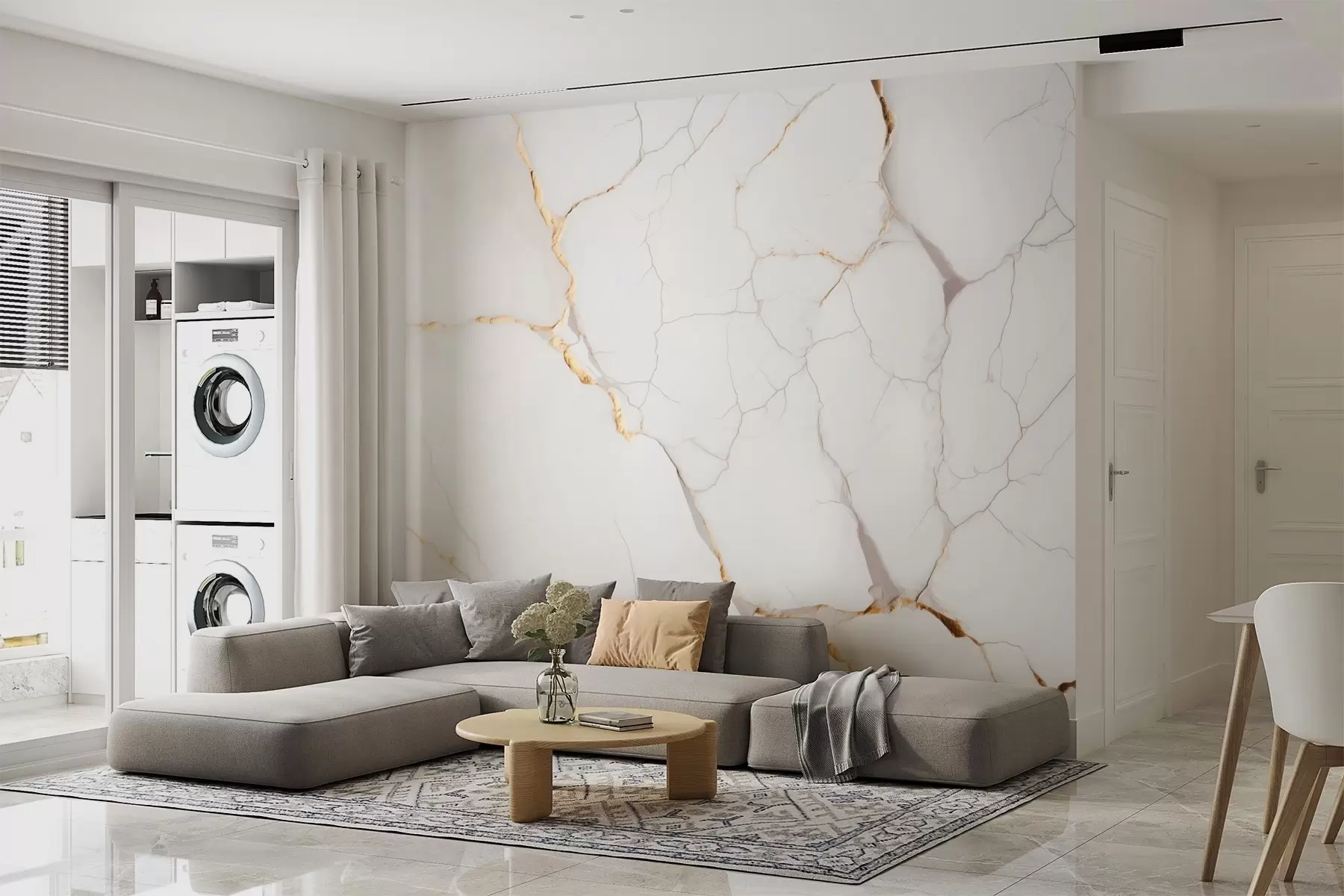 murales de pared Imitación de mármol con finas grietas y vetas amarillas w09390