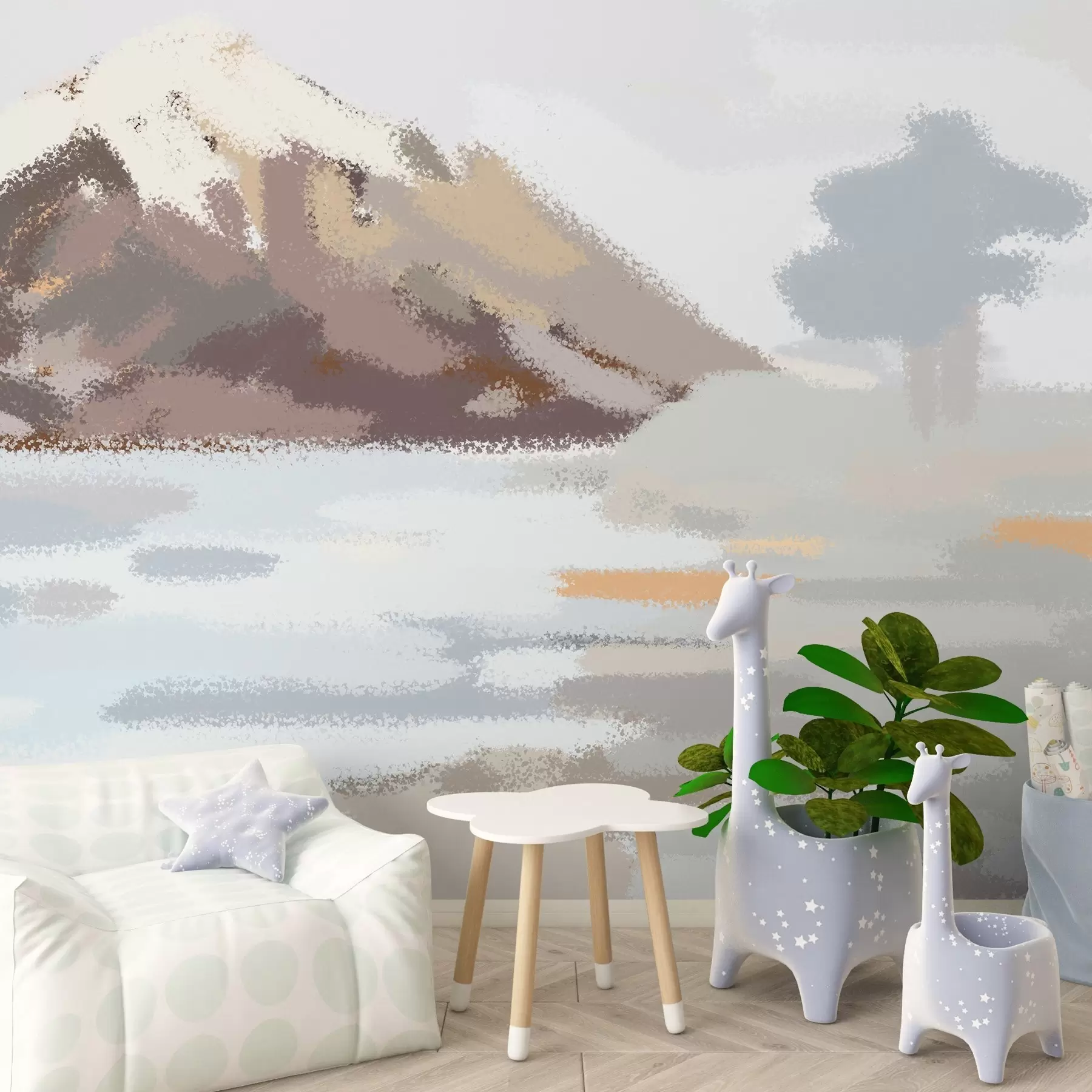 murales de pared paisaje abstracto al estilo de un dibujo infantil w04498