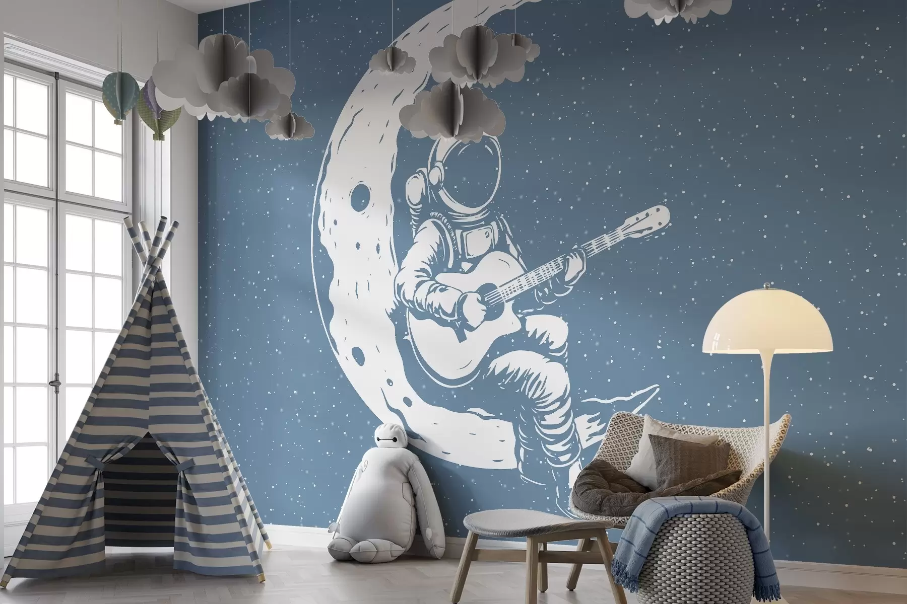 murales de pared Cosmonauta, luna, guitarra w04514v2