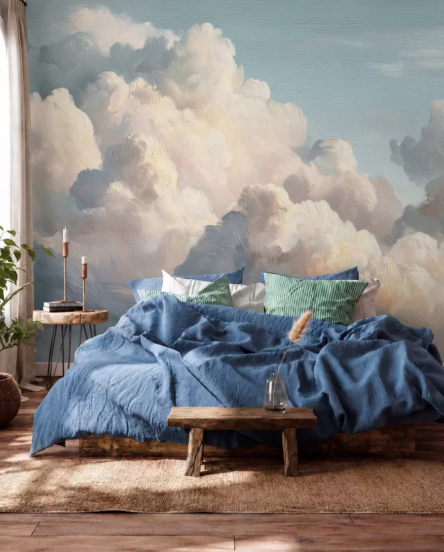 murales de pared Nubes en un cielo azul suave con textura ligera w04550v2