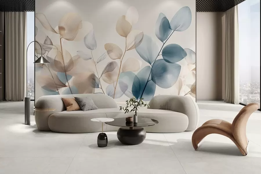 murales de pared elegantes hojas de eucalipto con nervaduras w04503