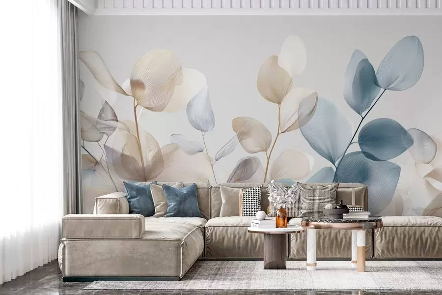 murales de pared elegantes hojas de eucalipto con nervaduras w04503