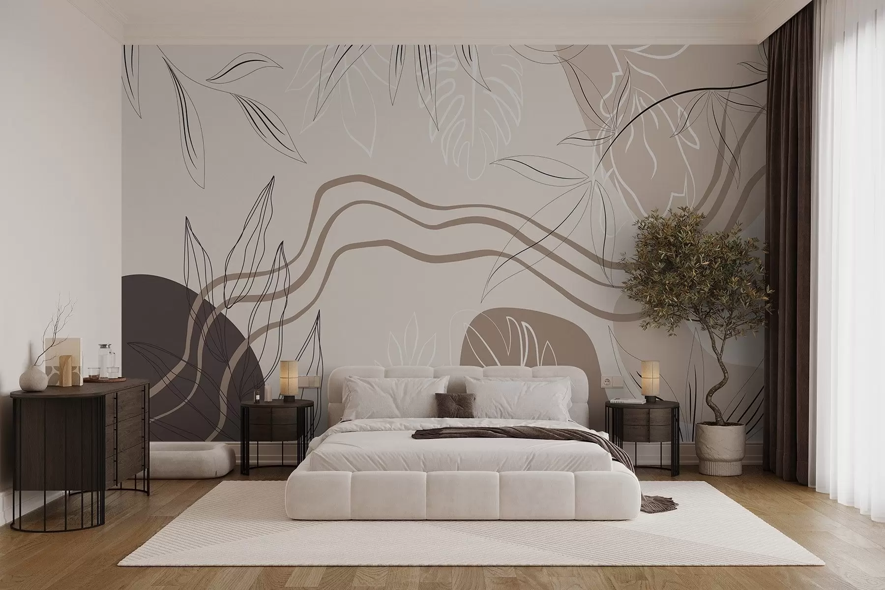 murales de pared Resumen con hojas w04604