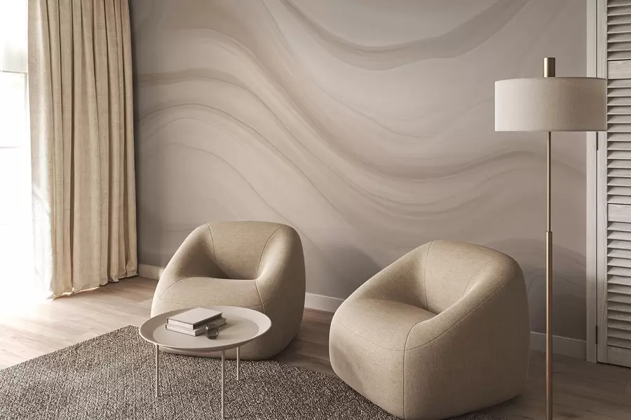 murales de pared Abstracción en beige claro con suaves ondas w04257
