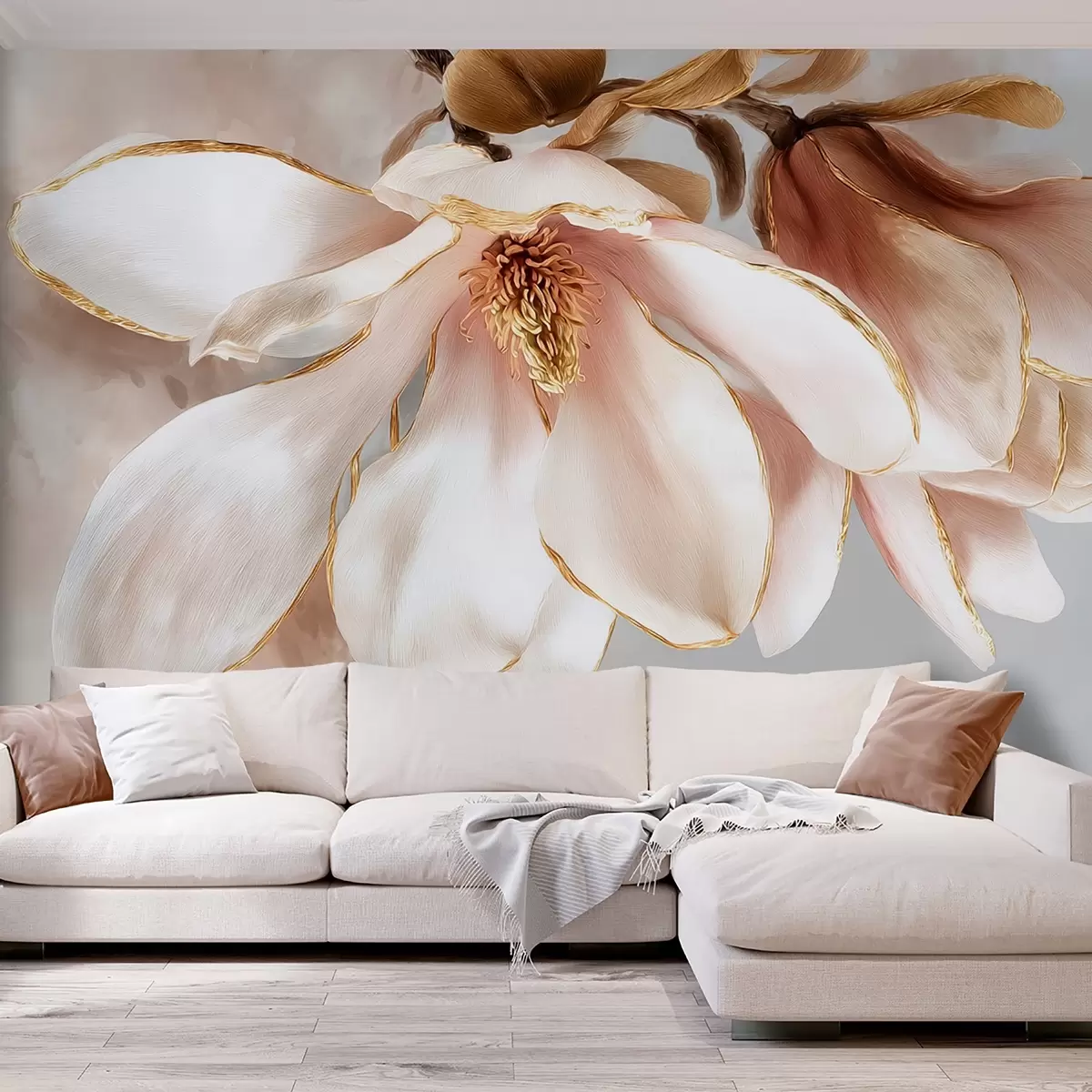 murales de pared Magnolia en flor en tonos pastel w09387