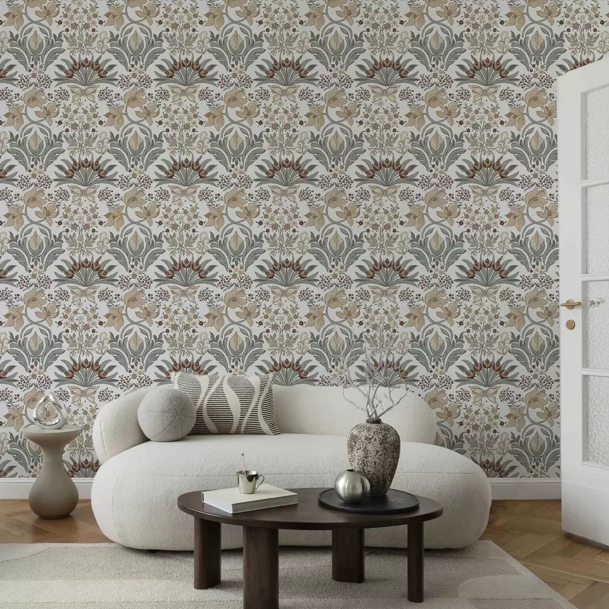 Papel pintado Lirios decorativos y una mariposa sobre fondo blanco a00500v1 Papel pintado Lirios decorativos y una mariposa sobre fondo blanco a00500v1