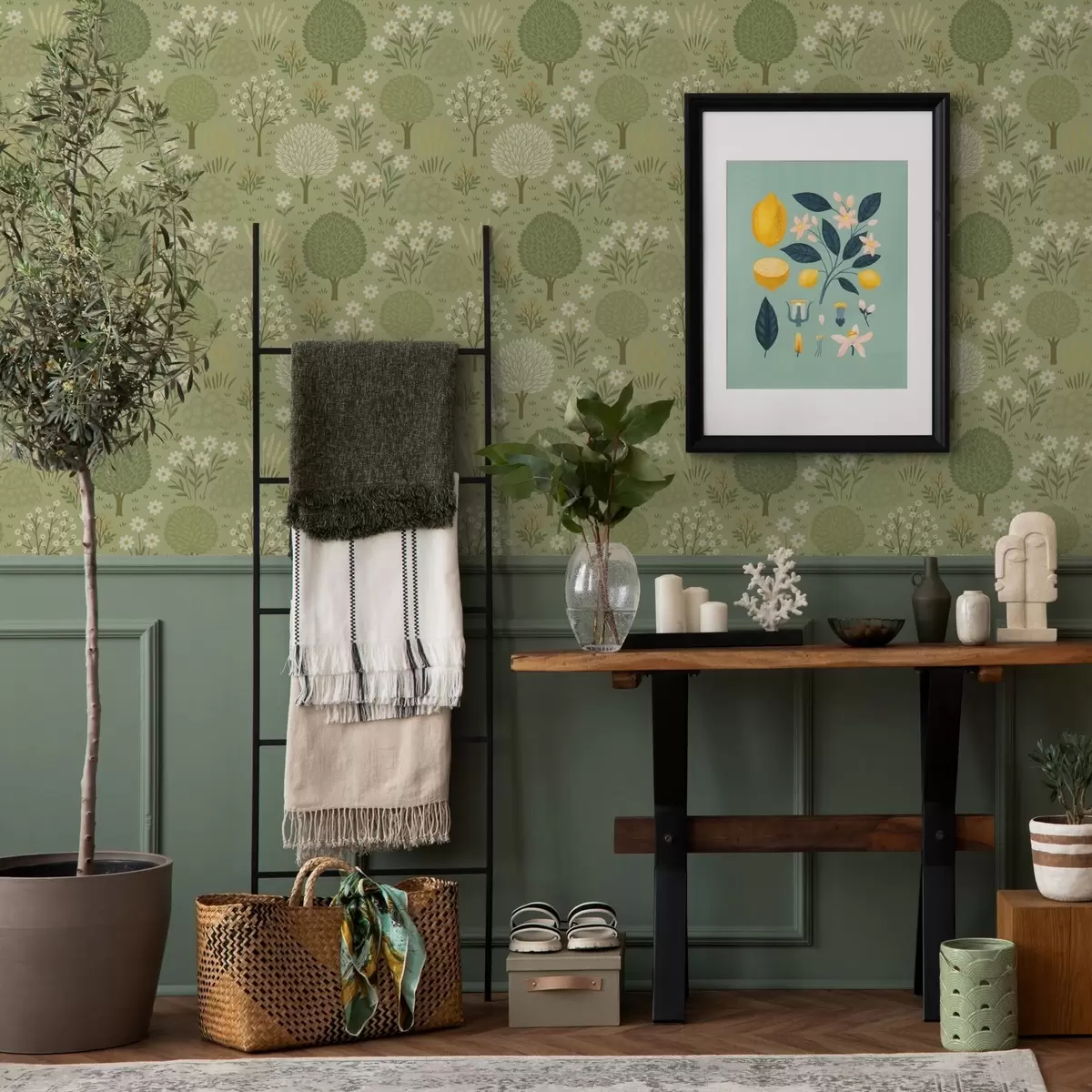 Papel pintado Jardín ecológico para niños: árboles, flores y trigo a00586 Papel pintado Jardín ecológico para niños: árboles, flores y trigo a00586