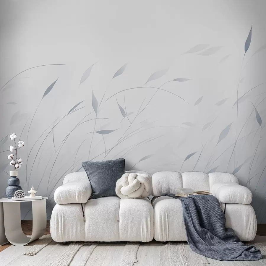 murales de pared Hierba al viento en estilo acuarela en tonos azules w09331v2