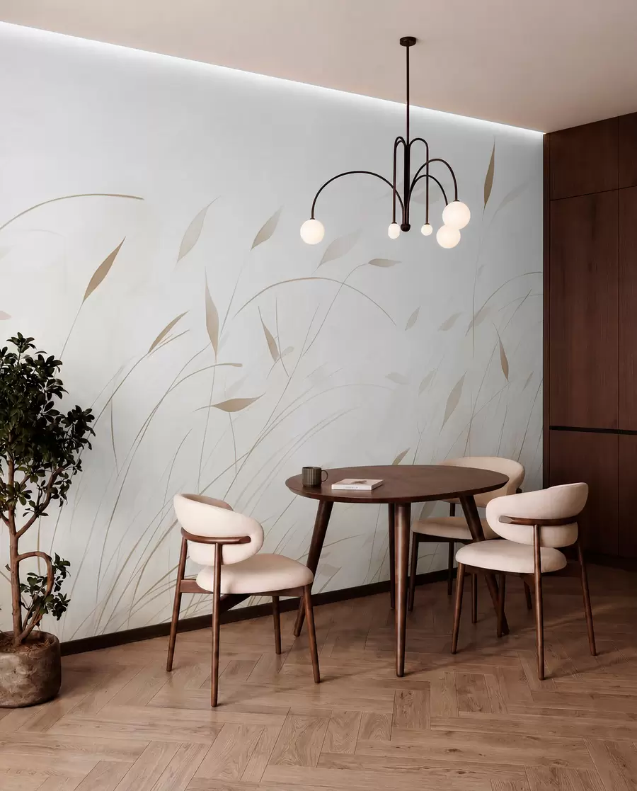 murales de pared Hierba al viento en estilo acuarela en tonos beige w09331v1