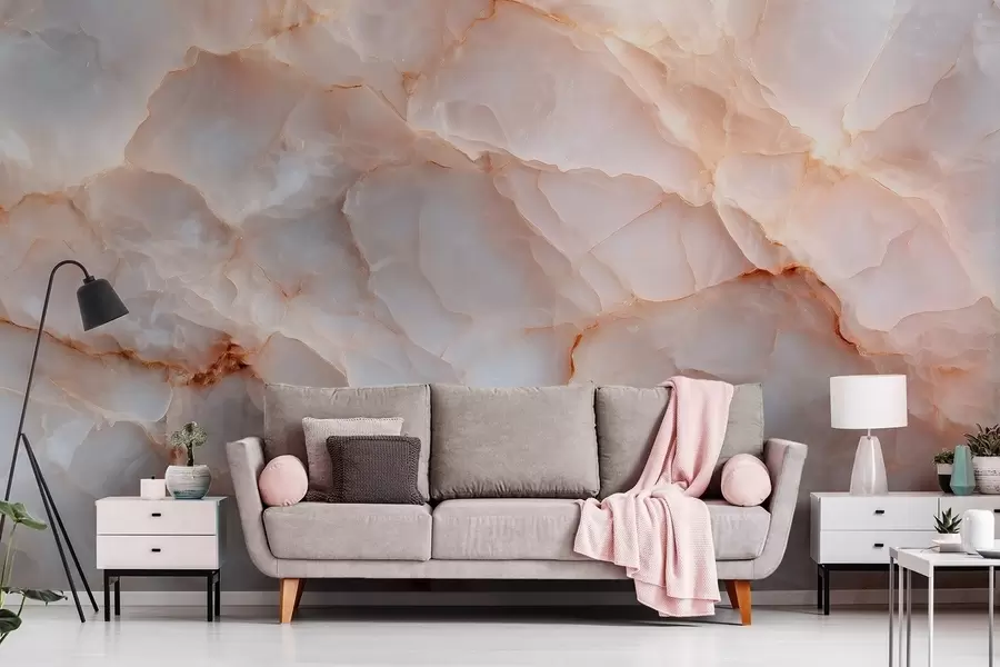 murales de pared Lujosa imitación de mármol en tonos beige-grisáceos con efecto brillante w09412