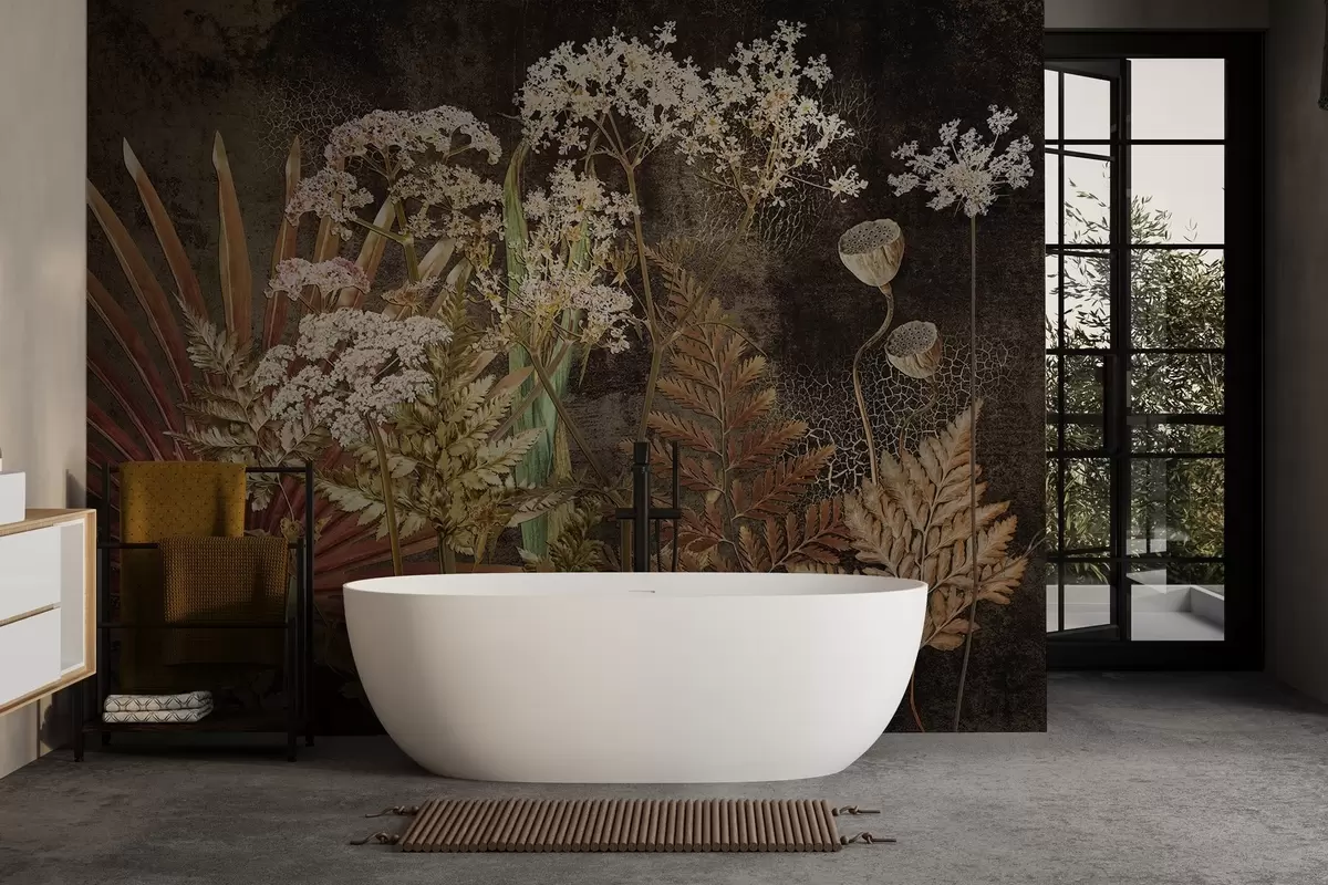 murales de pared Herbario sobre fondo oscuro w09323