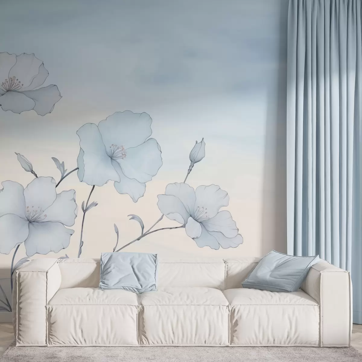 murales de pared Delicadas flores azules contra un cielo despejado w04620